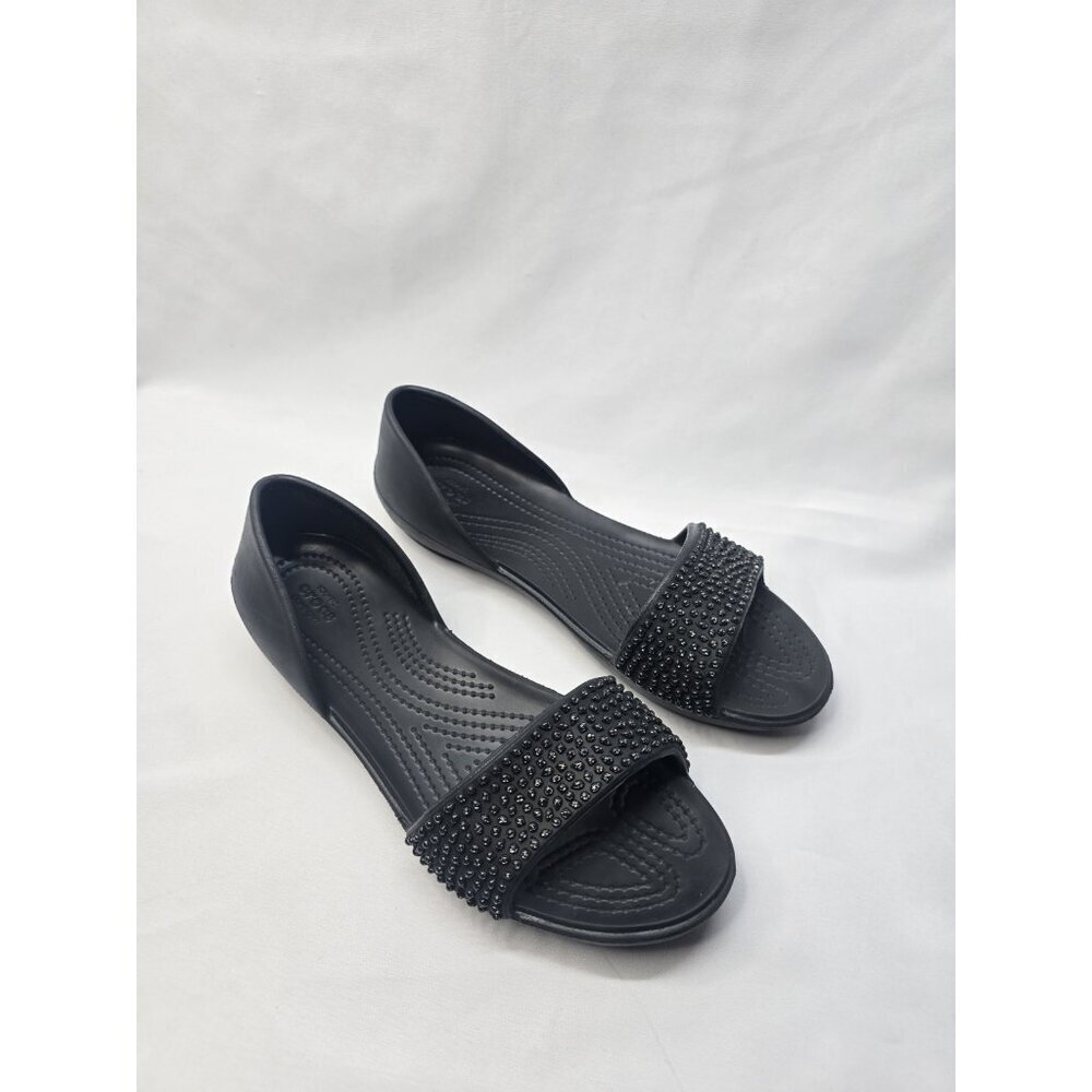 Crocs Lina Flats Sandals Shoes Womens 7 Embellished Dorsay Open Toe Black